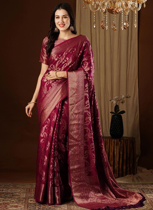 Viscose Dola Silk Dark Pink Festival Wear Weaving Saree